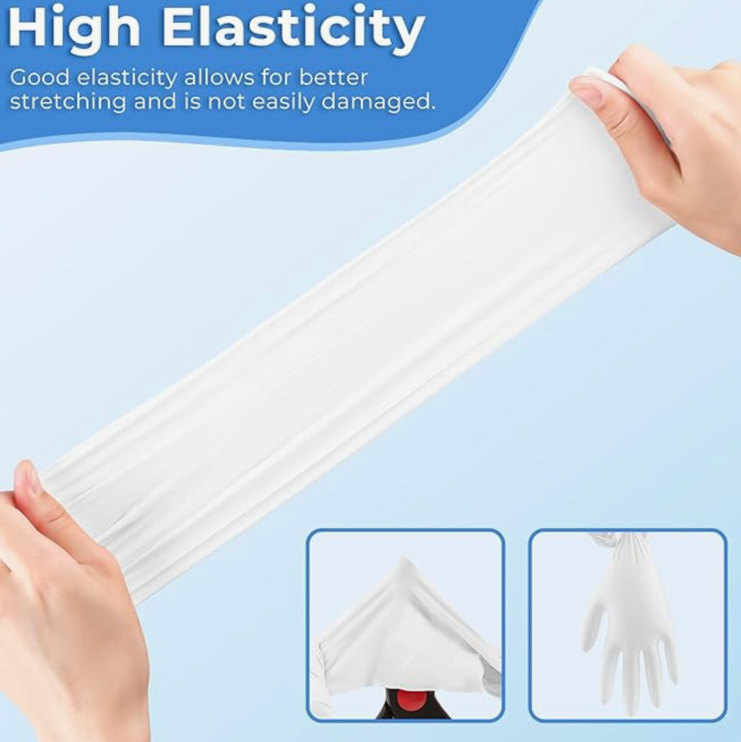 1000 counts Ultra Stretch White Nitrile Exam Gloves – 7 Mil, 12" Extended Cuff