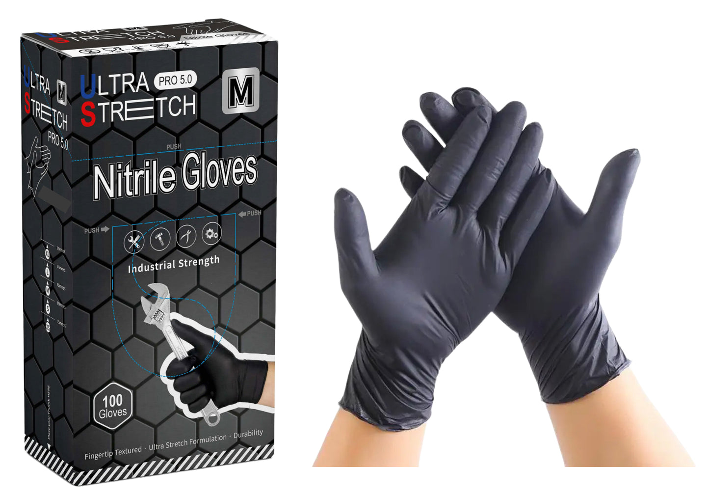 Ultra Stretch Professional Black Nitrile Exam Gloves – 5 Mil (100/Box)